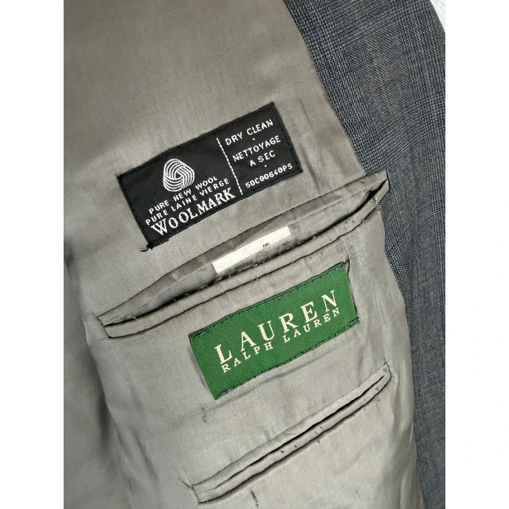 Ralph Lauren Mens 48L Grey Glen Check‎ Wool Blazer Sport Coat Jacket